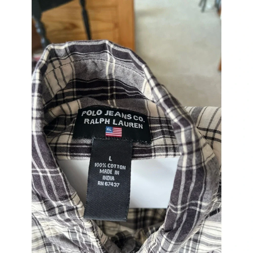 Polo Jeans Co Ralph Lauren Black & White Plaid Button up  Short Sleeve‎ Shirt L